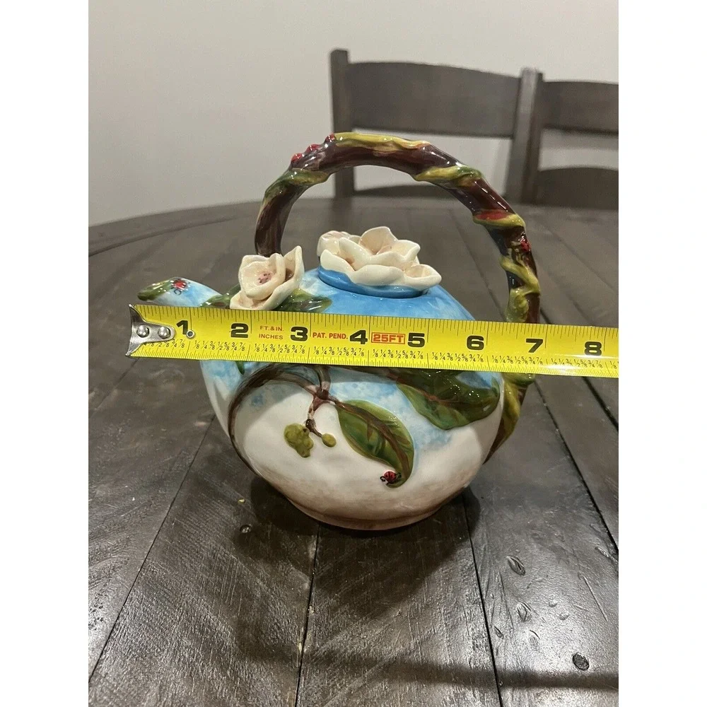 Blue Sky Ceramics Teapot Heather Goldmine Bella Flora‎ Summer Dogwood Ladybugs